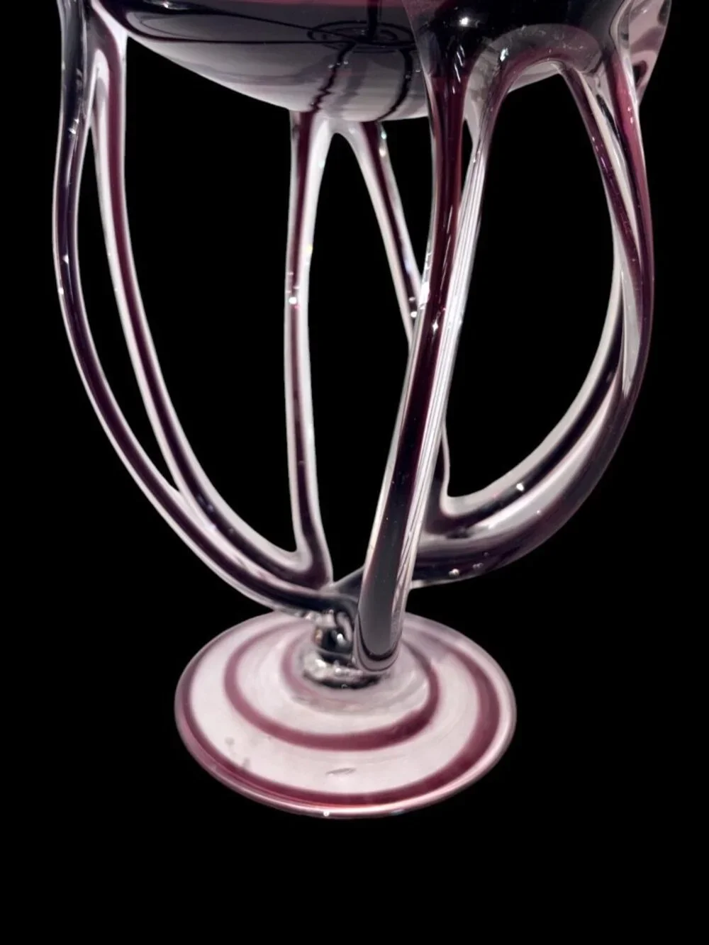 Vintage Jozefina Krosno Poland Hand Blown Amethyst Art Glass Jellyfish Pedestal